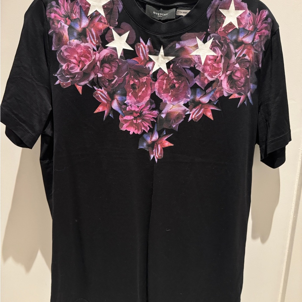 Givenchy Stylish Black T shirt with pink rose crewneck